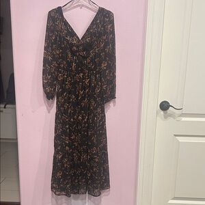 Elegant Black and Brown Floral Dress
